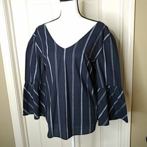 NEW Tommy Hilfiger Stripe w/Bell Sleeve Top L